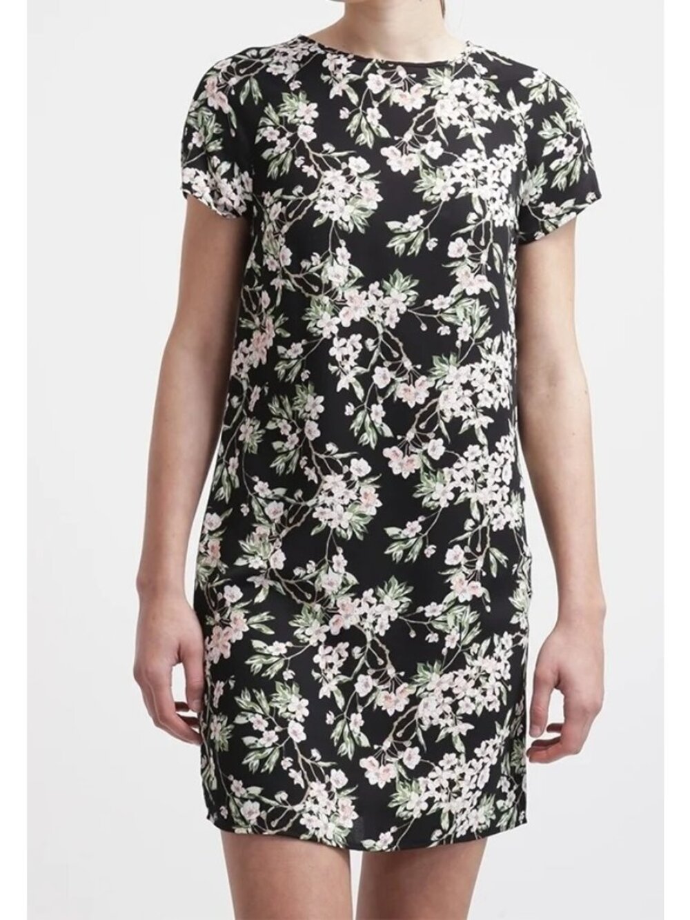 Banana Republic Dress Size 0 Mini Floral Print Short Sleeve Black
